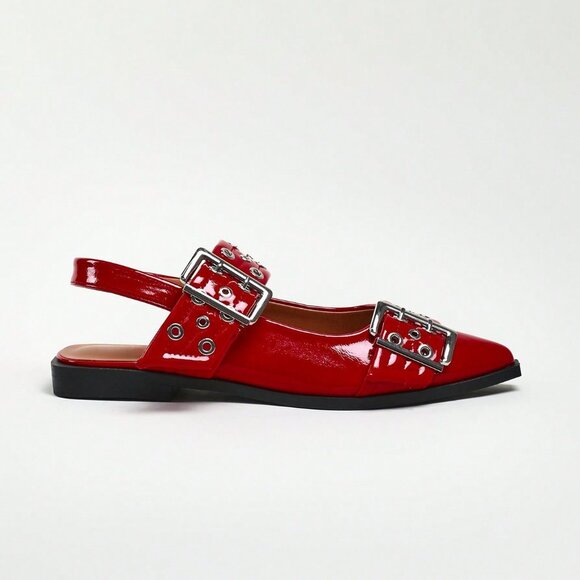 Red Punk Women's Oversized Buckle Flats - Picture 4 of 6